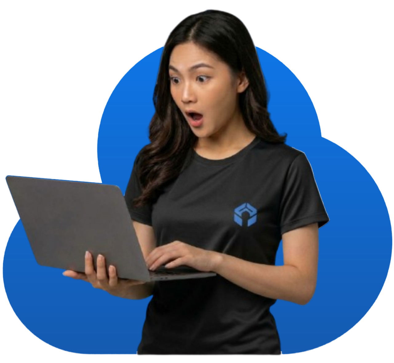 Model profesional menggunakan laptop